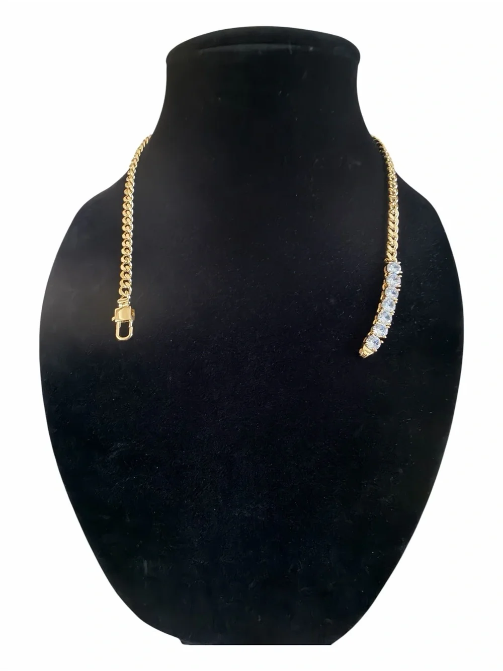 Cuban Link Necklace Gold Tone with Rhinestone Detail - Picture 4 of 4